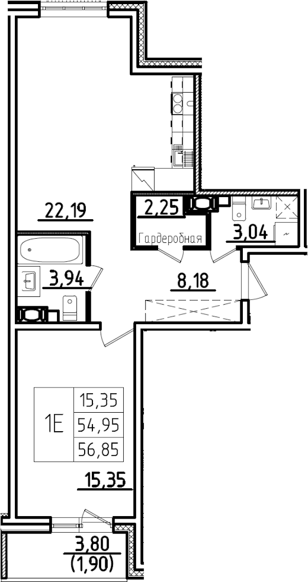 1-комнатная квартира 58.75 м², 1/9 эт., ЖК «IQ Гатчина 3»